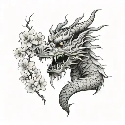 Hennya Mask With A Chinese Dragon And Cherry Blossom Wrapped