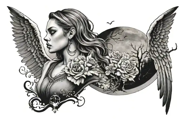 Girl In A Cemetery Against The Backdrop Of The Moon