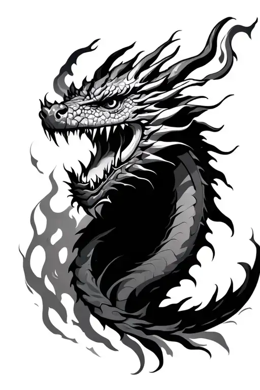 Dragon Head With Fire Breathing Dragon