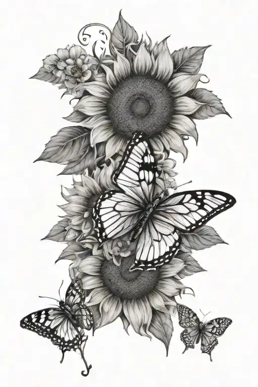 Sunflower With Butterfly With Flowers