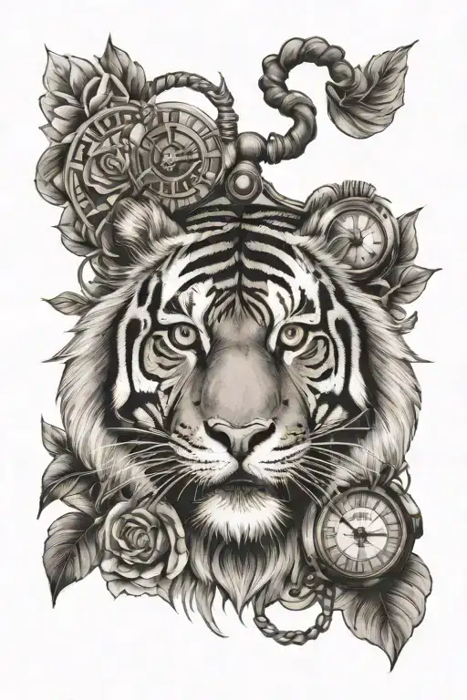 Tiger With Pocket Watch And Decor