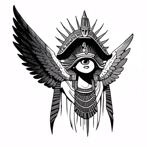 Isis Goddes With Wings Figure With Egyptian Eye Above Realistic For Spine Placement