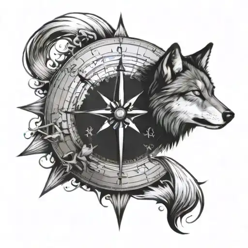 Wolf And Wind Rose On A Compass