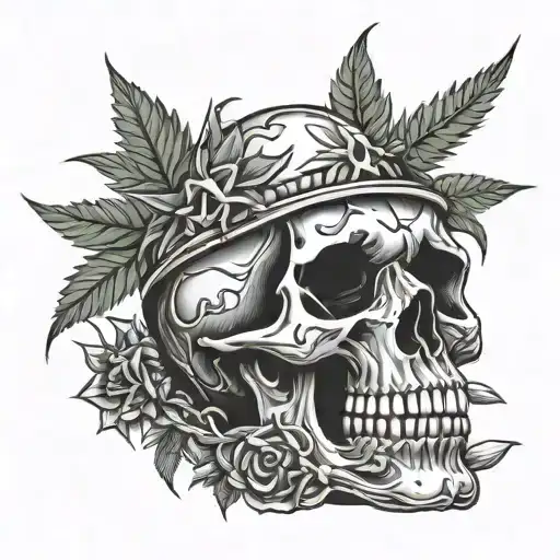 Skull Smoking With Weed Leaf Intertwined