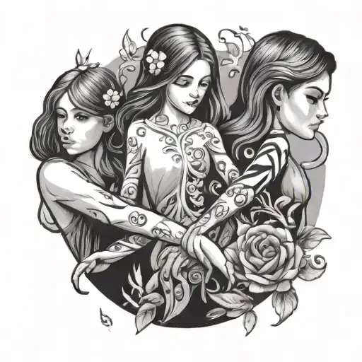 2 Sisters And 1 Brother Holding Hands Reaching