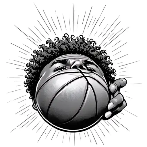 Black Basketball Player With Loose Curl Fro Standing While Holding The Ball In Front With One Hand