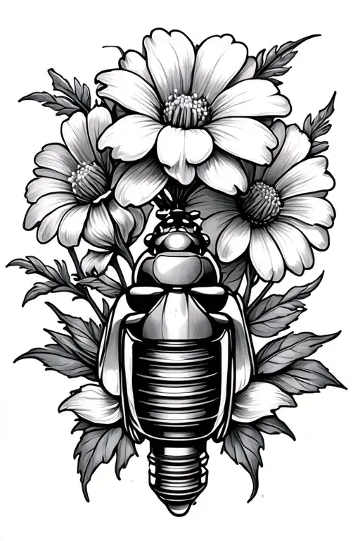 Flowers With A Spark Plug And A Bug