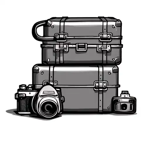 Stacked Suitcase Cartoon Style With A Snorkel Mask And Camera Near Suitcase