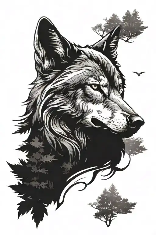 Wolf Head With Forest