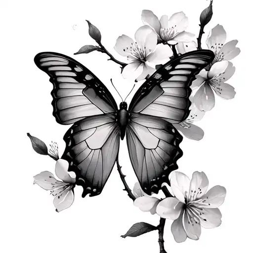 Butterflies And Cherry Blossom Tree