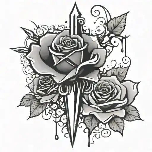 Dagger And Rose Dripping Blood