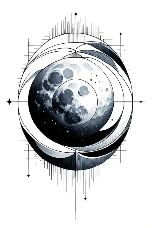 Fine Line Geometric Moon Phase Design