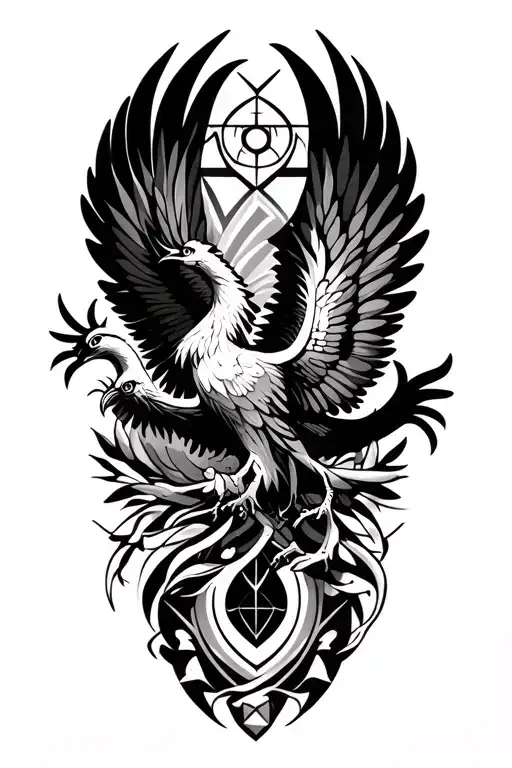 Geometric Symbols And Pheonix Flying