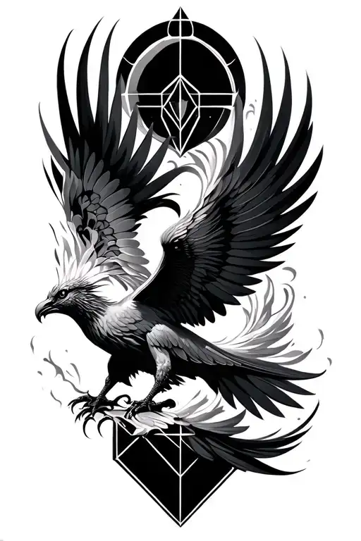 Geometric Symbols And Pheonix Flying