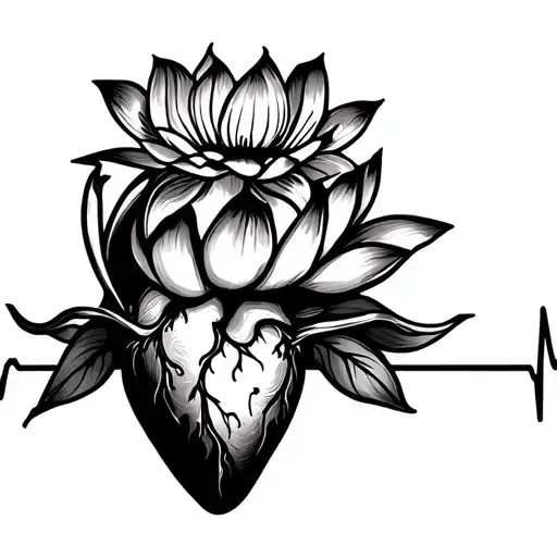 Heart Rate Line With A Lotus Flower At The End Of It