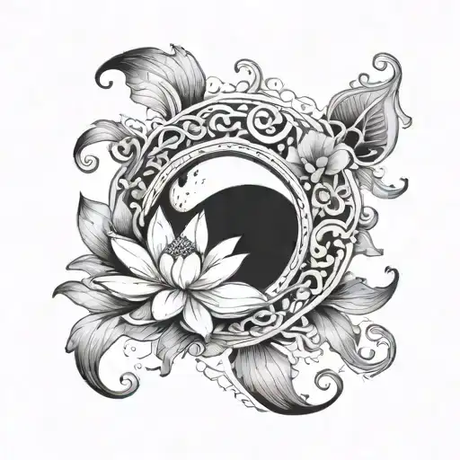 A Cresent Moon Slight Tilted Towith Lotus Petals Falling