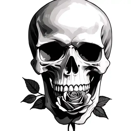 A Skull With A Rose In The Mouth