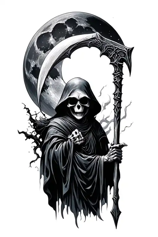 Grim Reaper Scythe Looking Moon