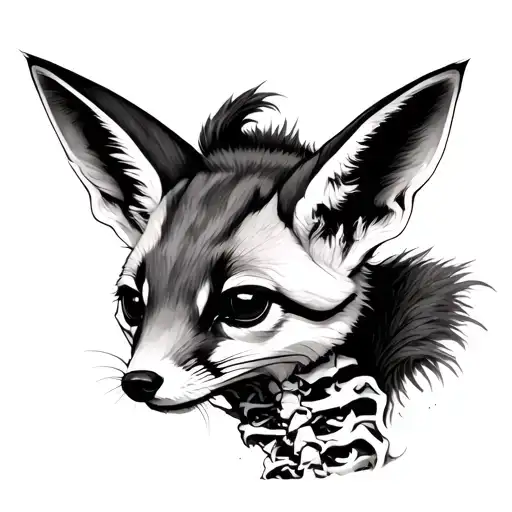 Fennec Fox Head With Spinal Cord Coming Out Of Its Neck