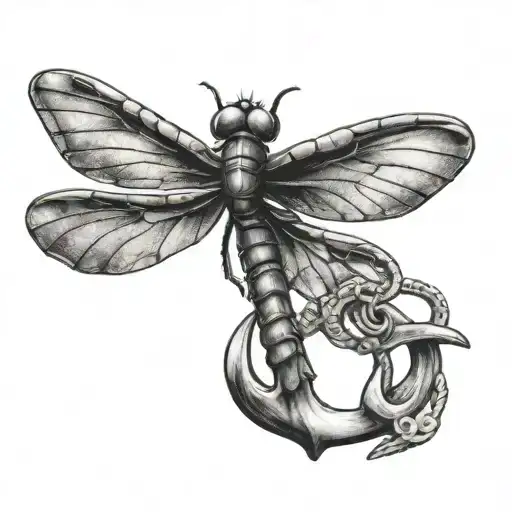 Dragonfly And Anchor Tattoo Design