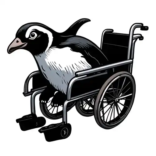 Penguin Behind A Wheelchair Pushing It