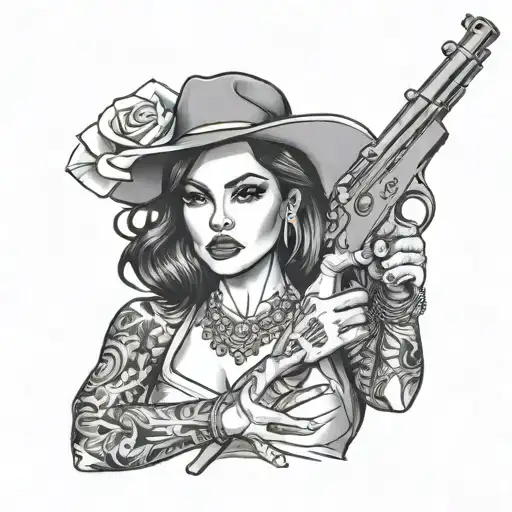 Chicanos Lady Holding A Gun