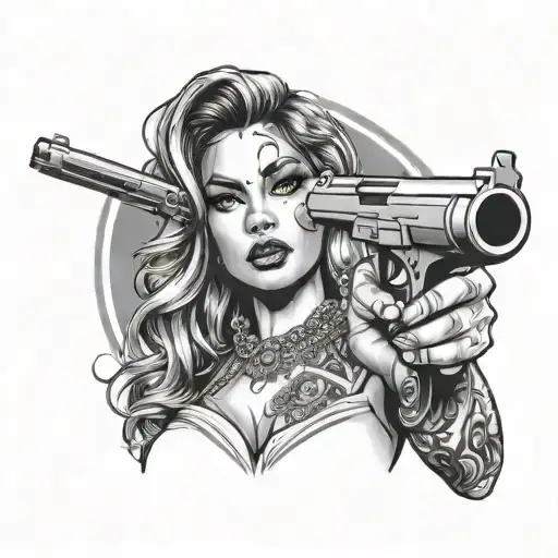 Chicanos Lady Holding A Gun Shooting
