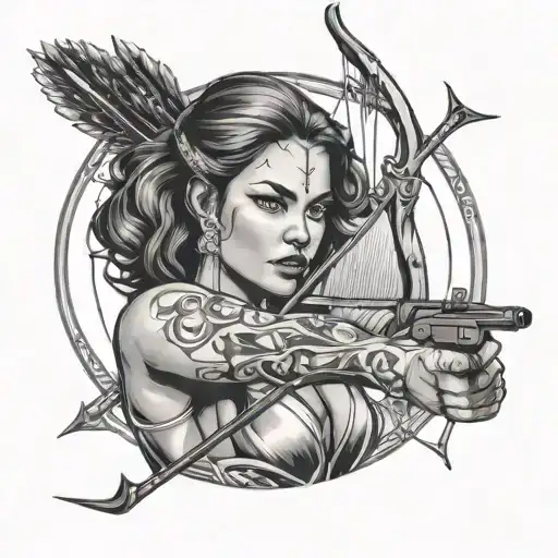 Chicanos Lady Holding A Gun Shooting Bow And Arrow