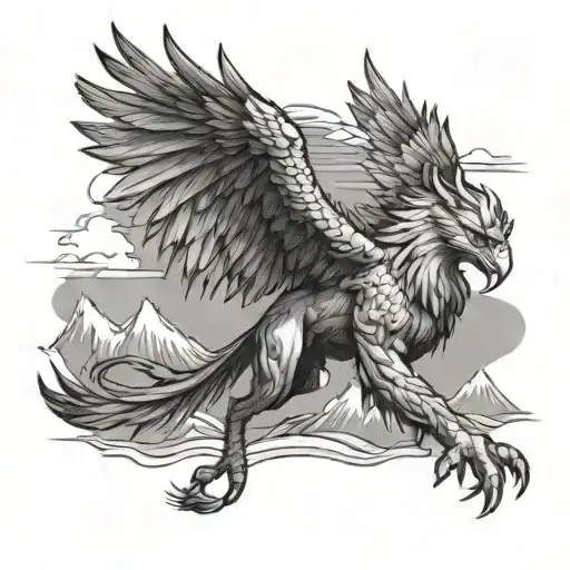 A Mythical Griffin Soaring Over A Mountain Landscape