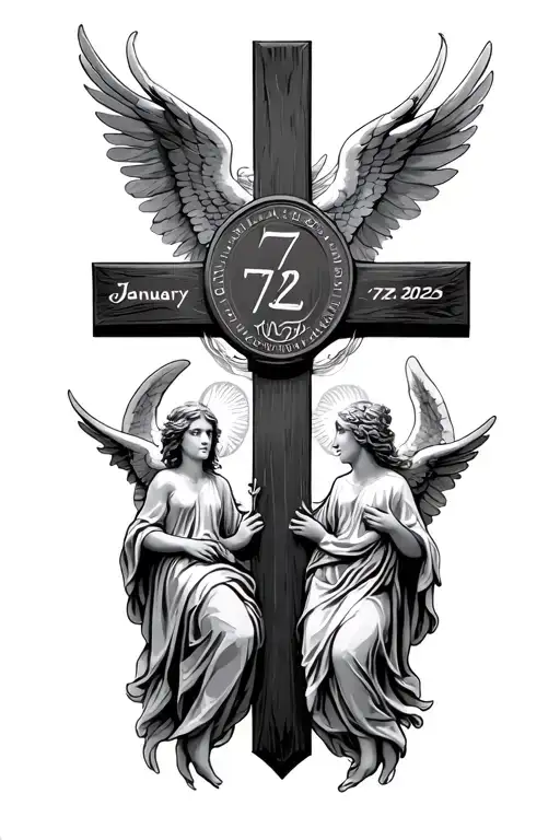 Cross With Two Angels And The Date January 7 2025