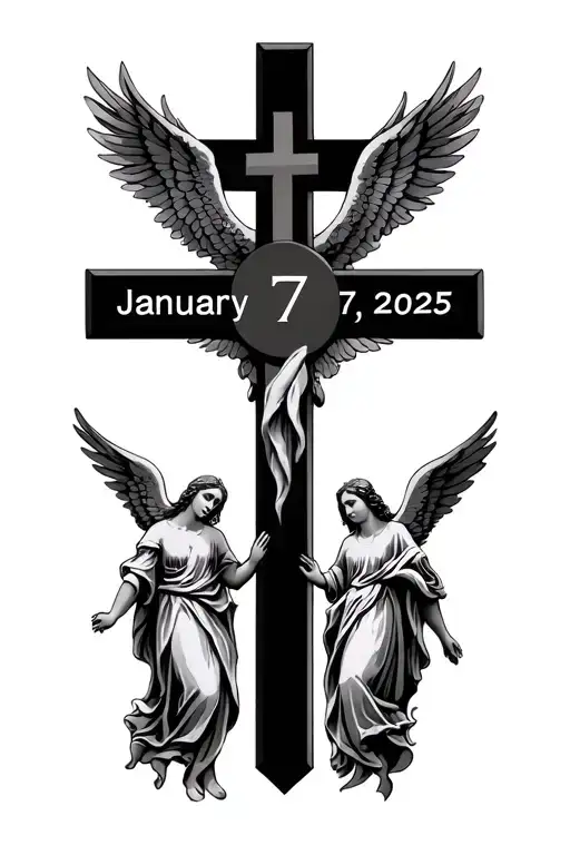 Cross With Two Angels And The Date January 7 2025