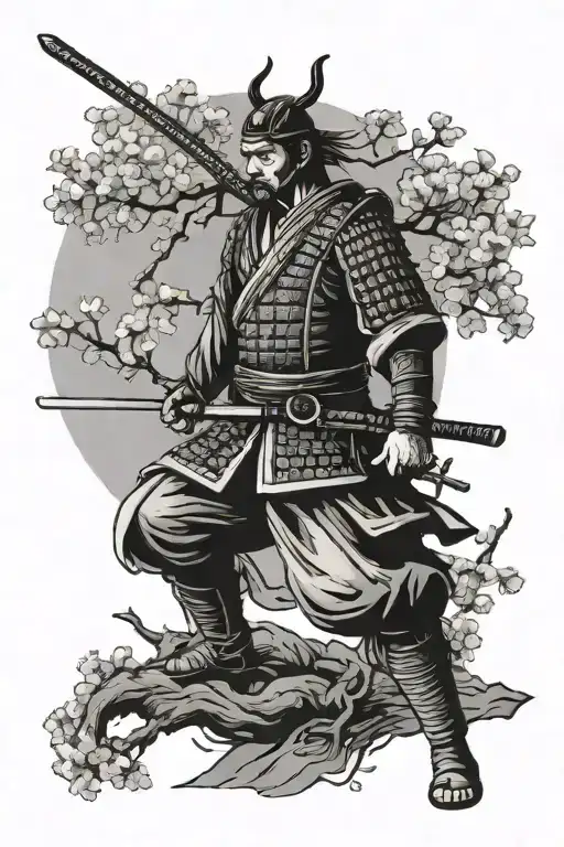 Samurai On A Japanese Cherry Tree