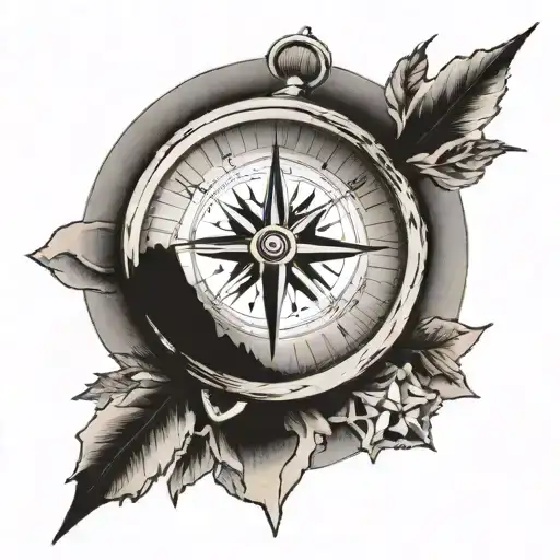 A Tattoo Of A Travel-themed Compass And Mountain