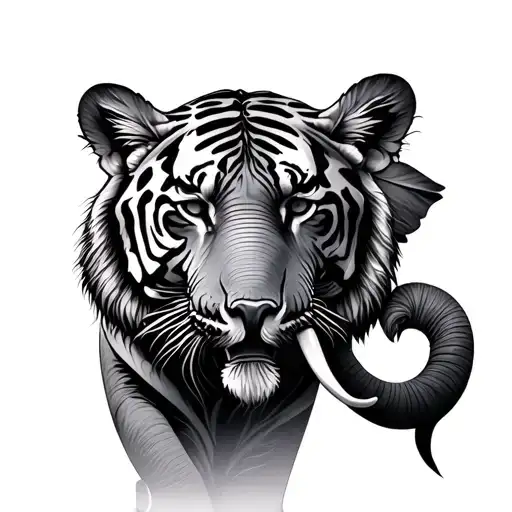 Tiger And Elephant Surrounded