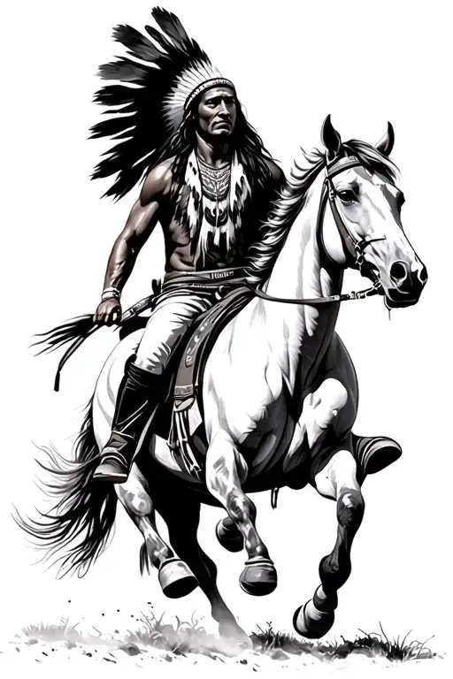 Native American On Horse Galloping