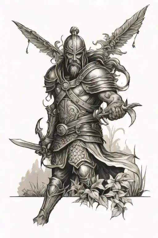 Warrior In A Garden Scene