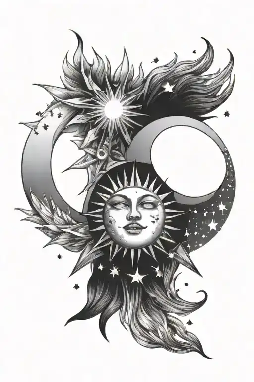 Sun And Moon Surrounded By Stars