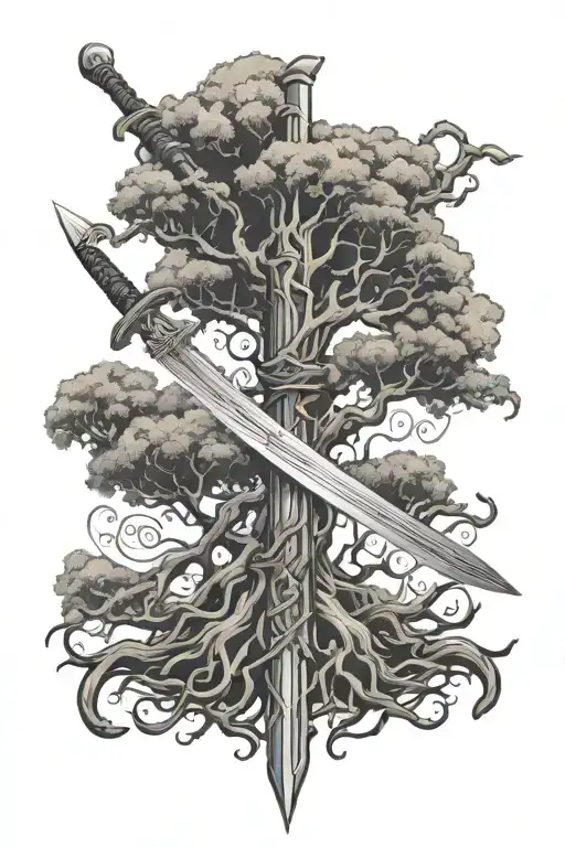 Tree And Sword Intertwined