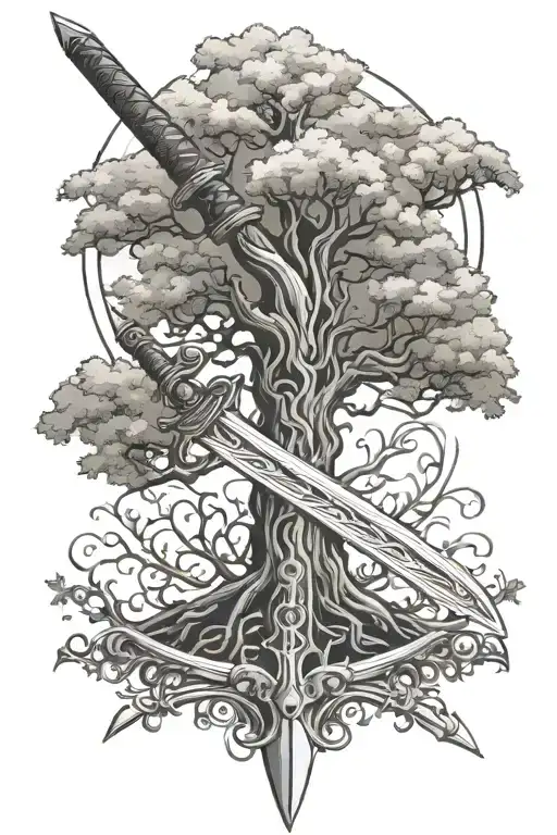 Tree And Sword Intertwined