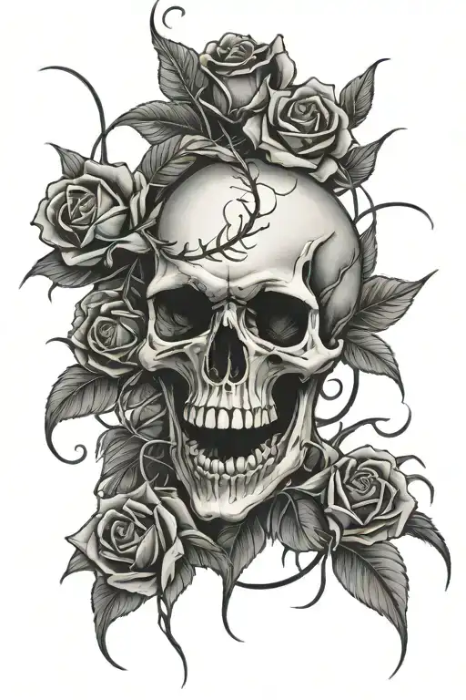 Skull With Roses And Spider Crawling