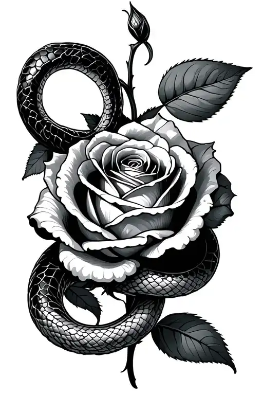 A Faded Rose With A Snake Around Her