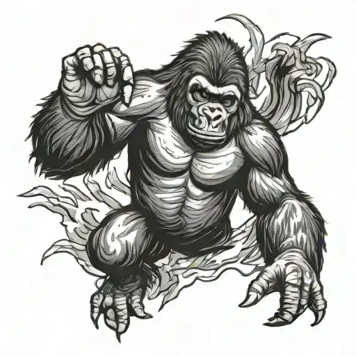 A Gorilla Reaching For The Sky With Lightning Bolts Surrounding It