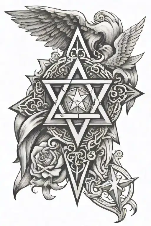 Star Of David With An Angel And A Cross Above It