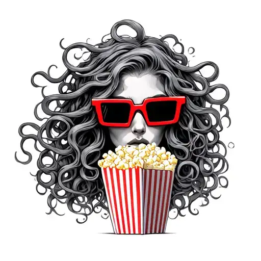 Medusa Wearing 3D Glasses Eating Popcorn