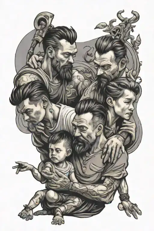 Father And 3 Son Playing