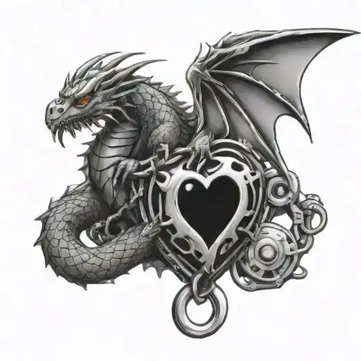 Dragon Wrapped Bullet Hole On Heart Shaped Lock
