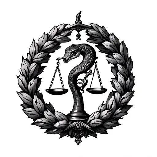 Roman Wreath Around A Set Of Scales With A Snake Eating Its Own Tail