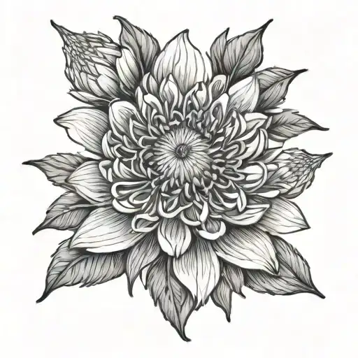 Fine Line Tattoo Of White Aster Red Aster Blue Aster And Peony