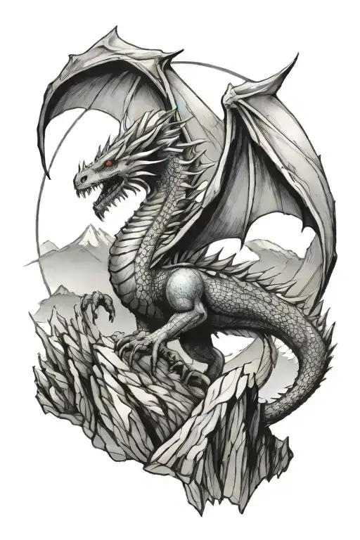 Winged Dragon And Mountain Peak Mountain With Opal