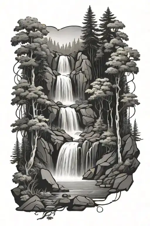Waterfall And Forest